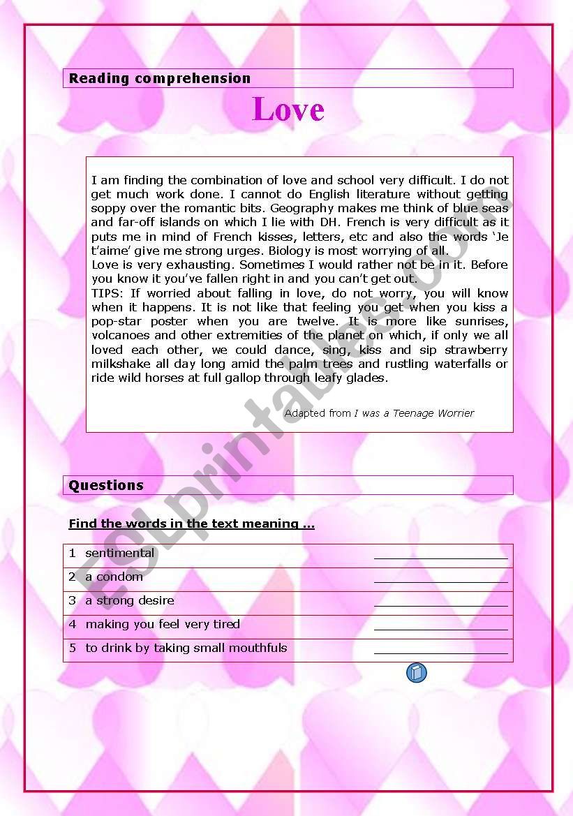 Love (reading  4 pages) worksheet
