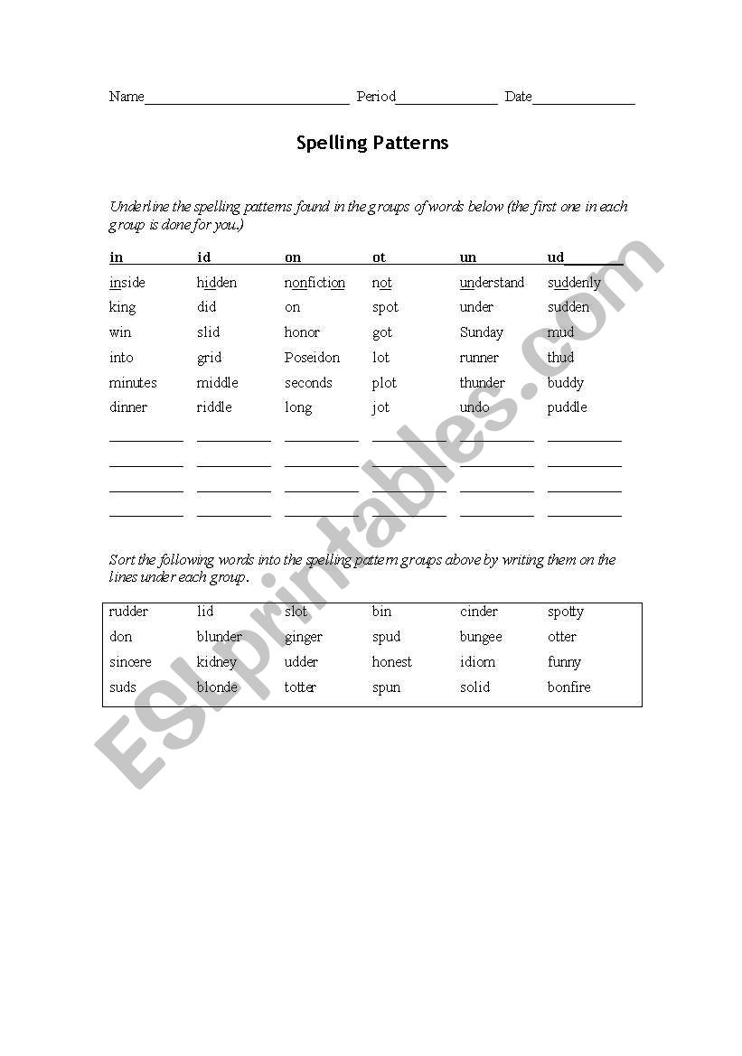 Spelling Patterns worksheet