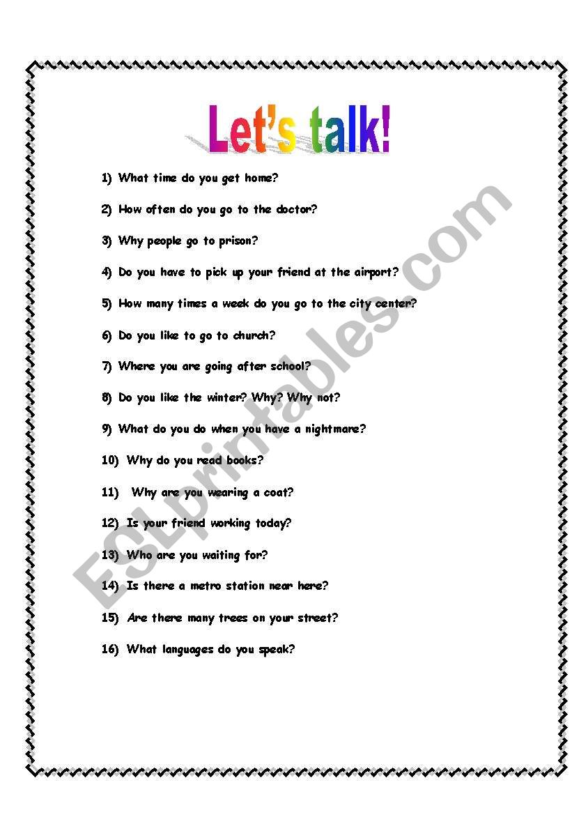 Lets talk? worksheet