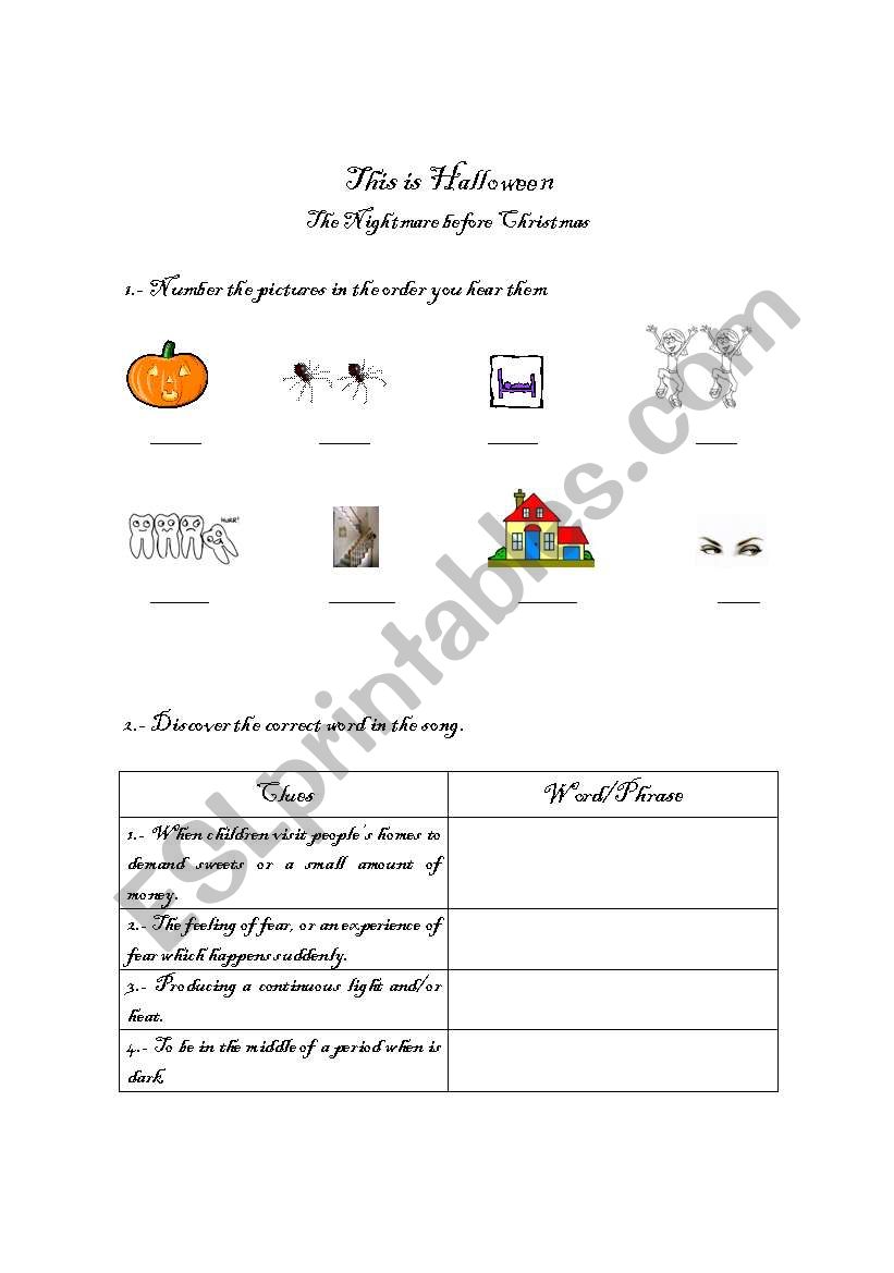 Song, This is Halloween worksheet