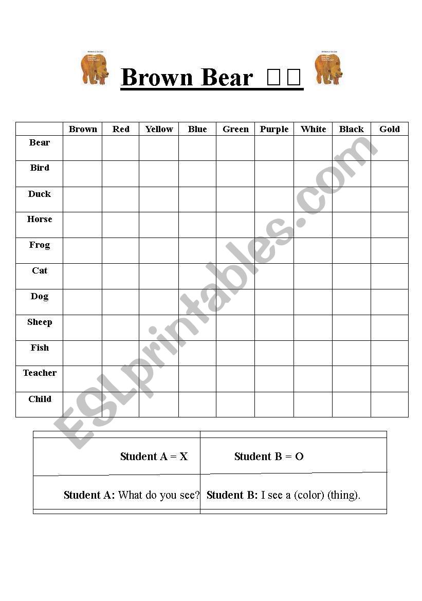 Brown Bear Connect 4 worksheet