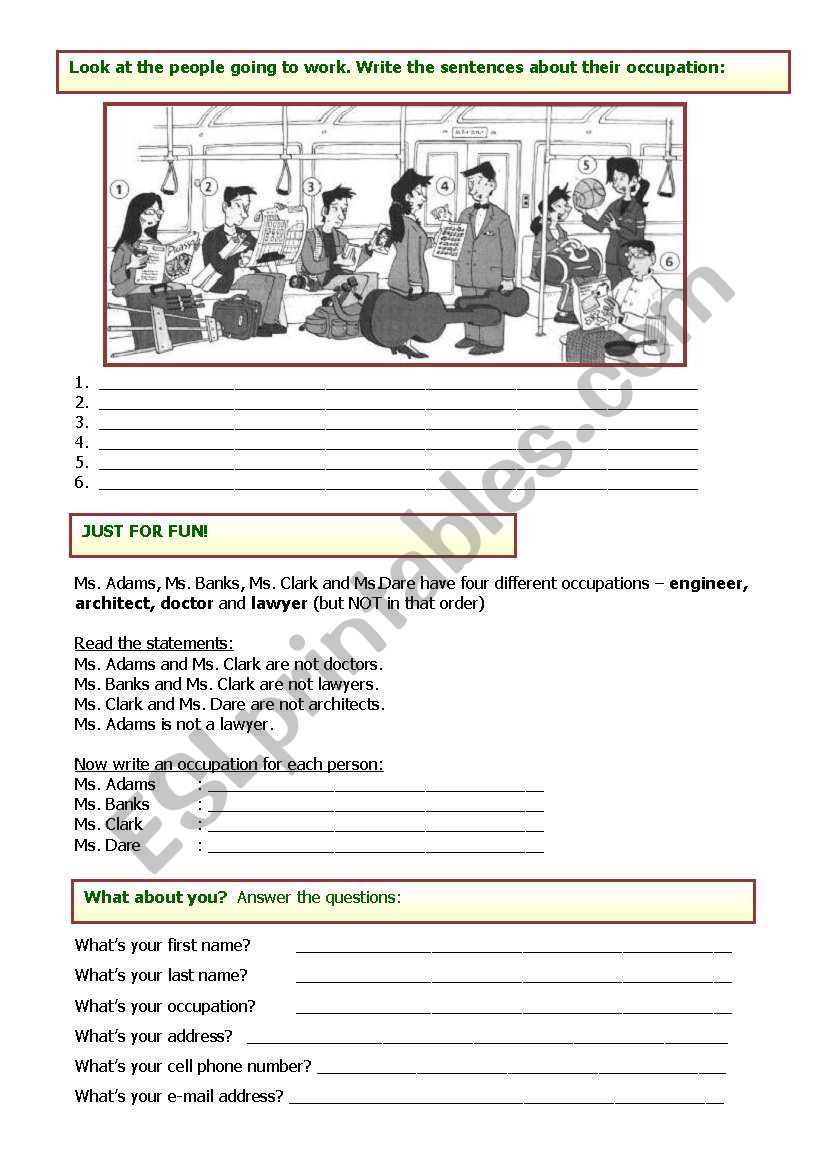 Jobs and Occupations worksheet