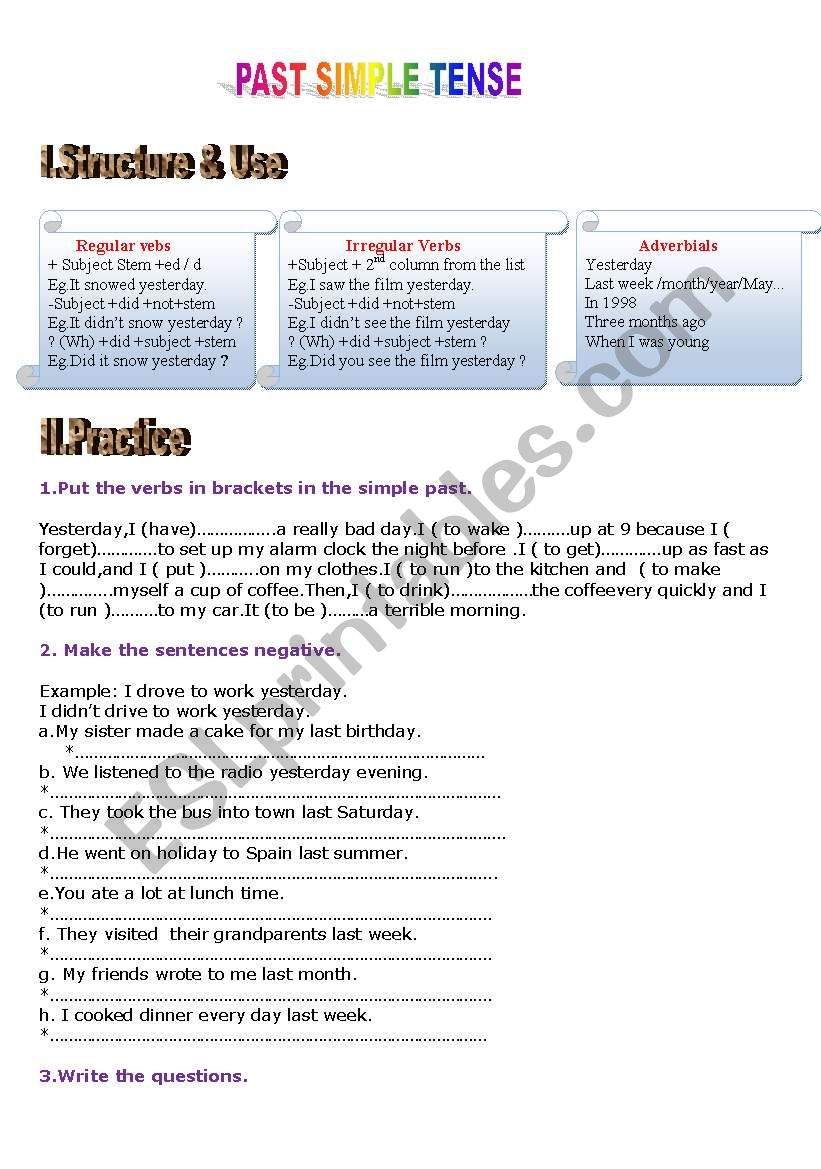 Simple past:Form,Use & Practice