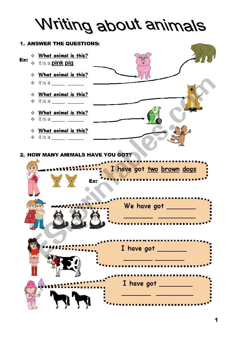 WRITING ABOUT ANIMALS worksheet