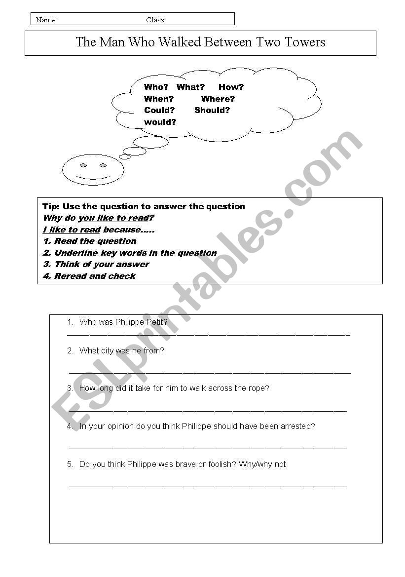 Literal Questions worksheet