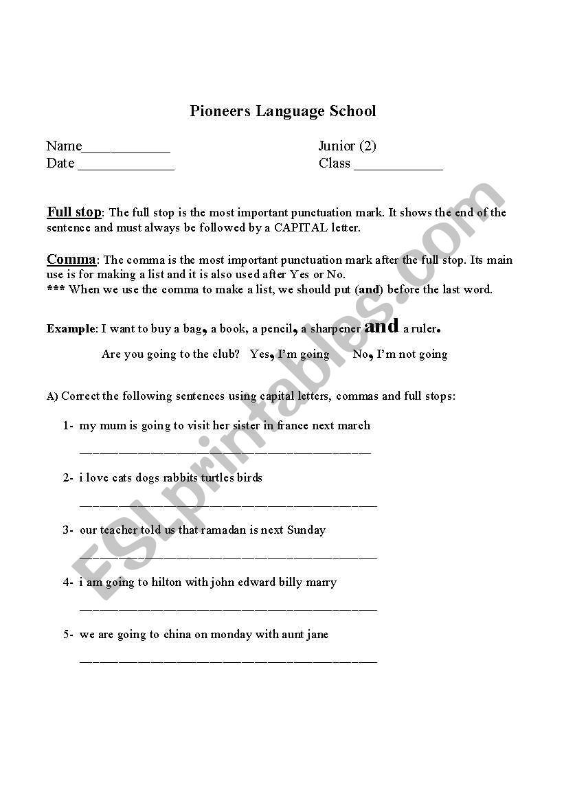 punctuation worksheet