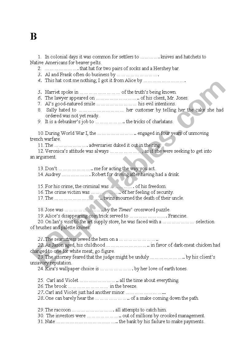 B advanced vocabulary worksheet