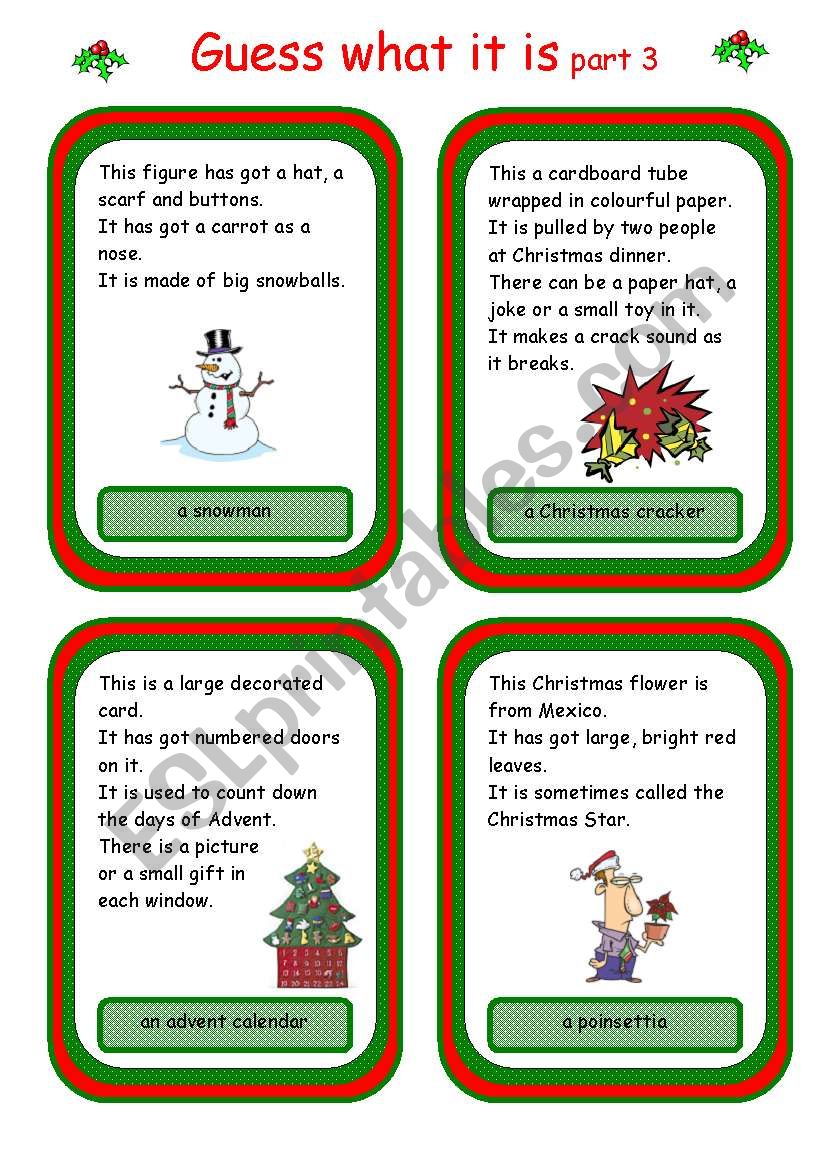 Christmas card game worksheet
