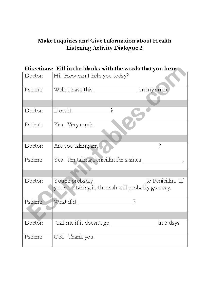 Health Dialogue worksheet