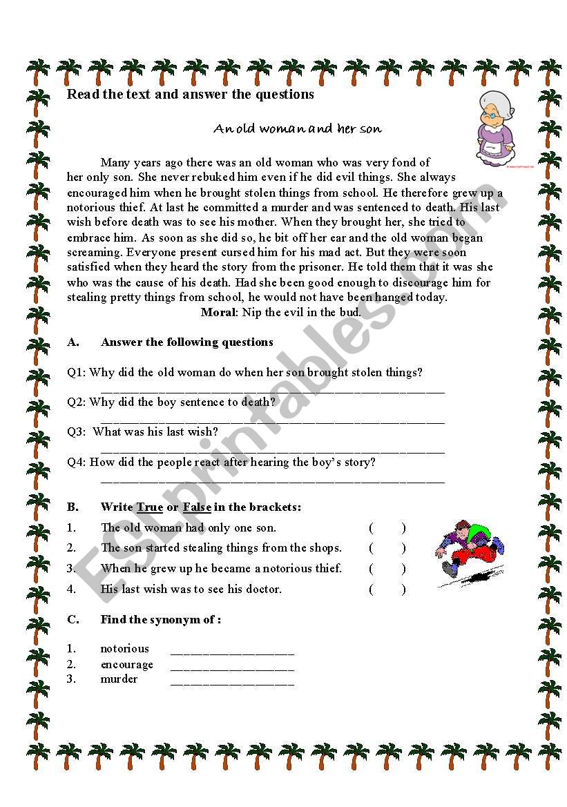 the woman and her son worksheet