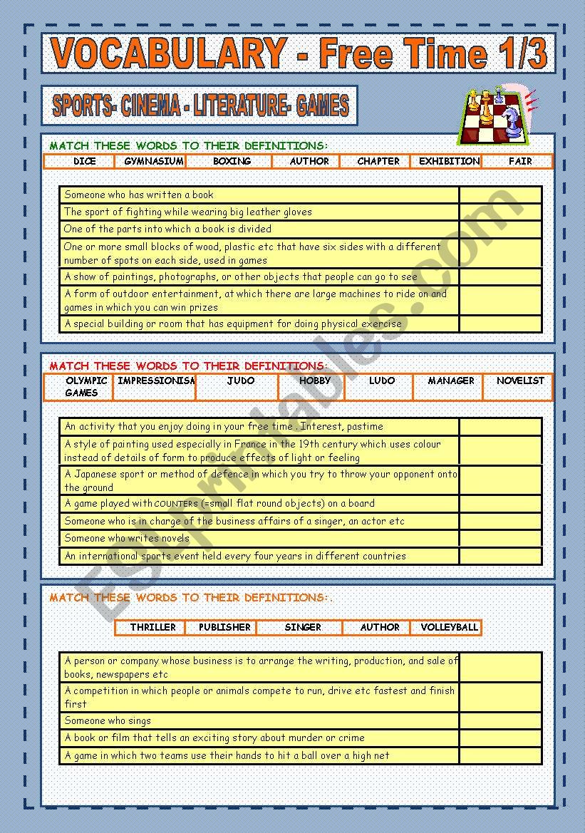 VOCABULARY: SPORTS, CINEMA, LITERATURE, MUSIC AND FREE TIME (1/3)