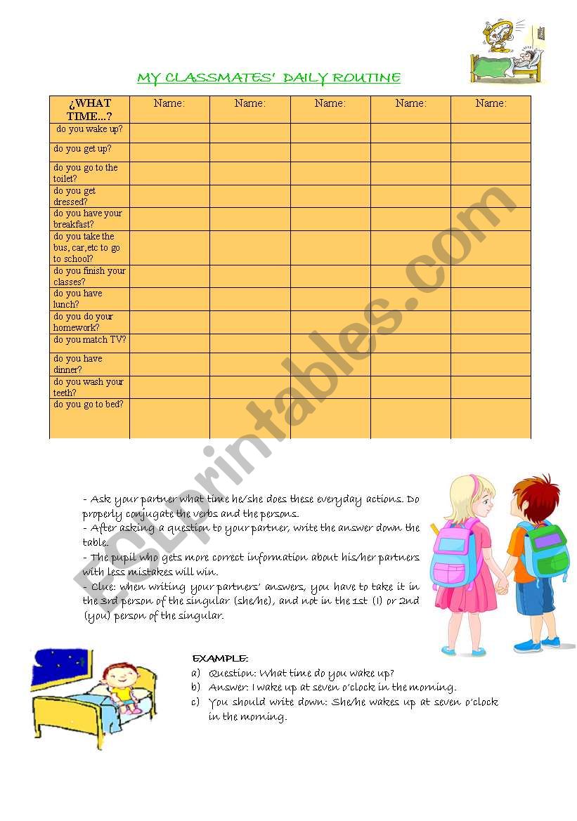 My classmates daily routine worksheet