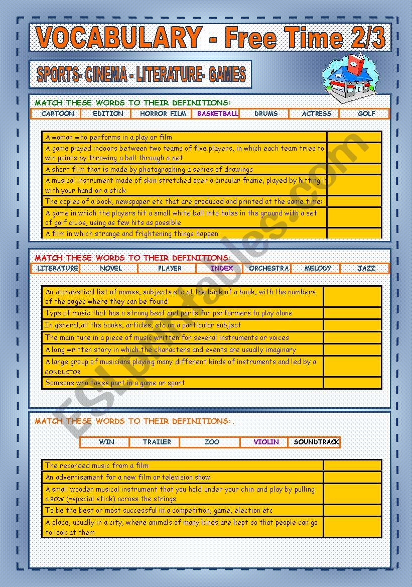 VOCABULARY: SPORTS, CINEMA, LITERATURE, MUSIC (2/3)