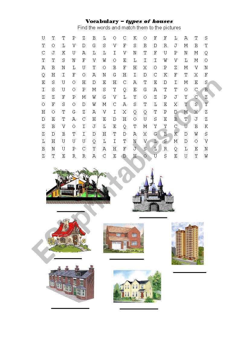 Types of houses worksheet