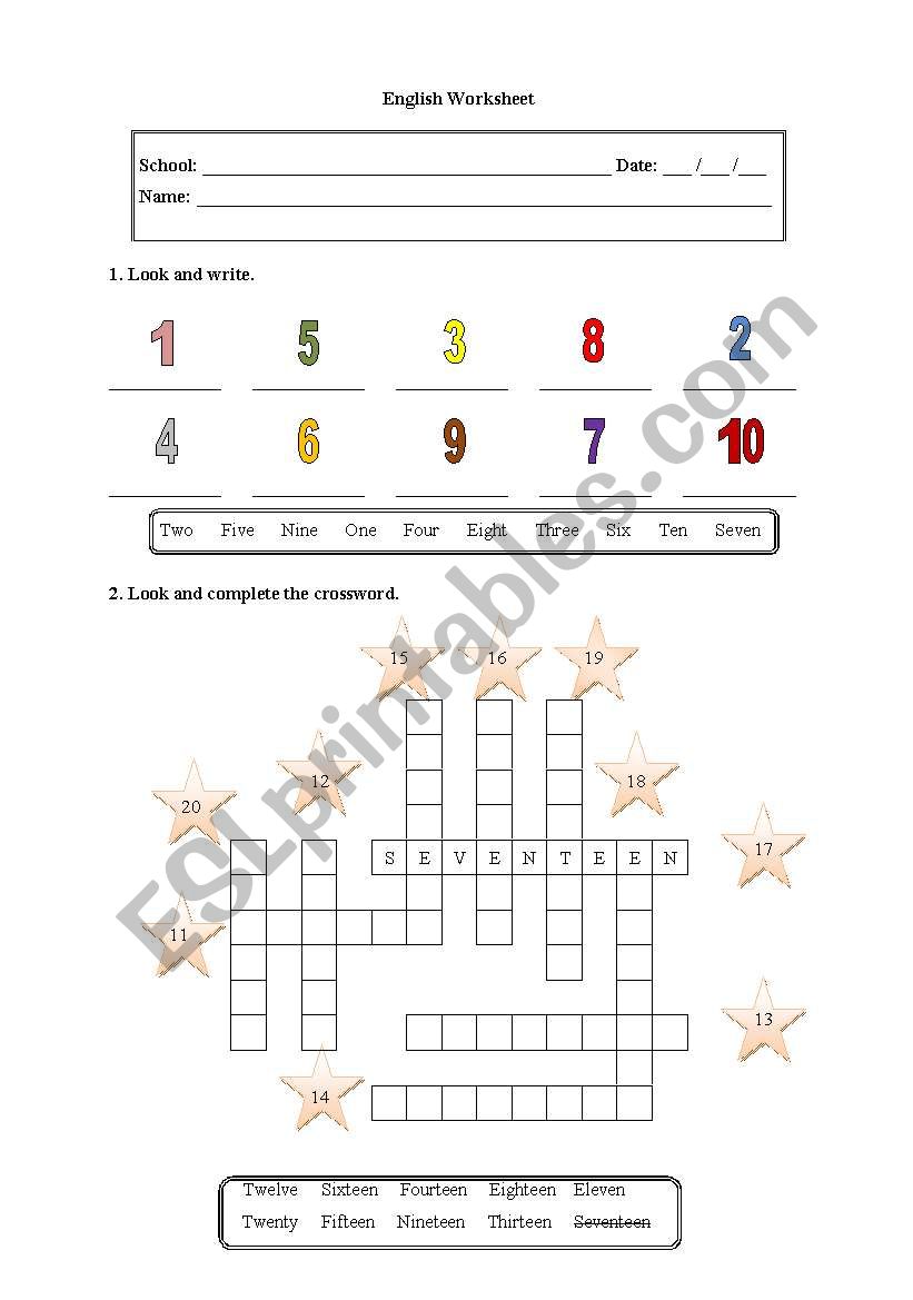 Numbers worksheet