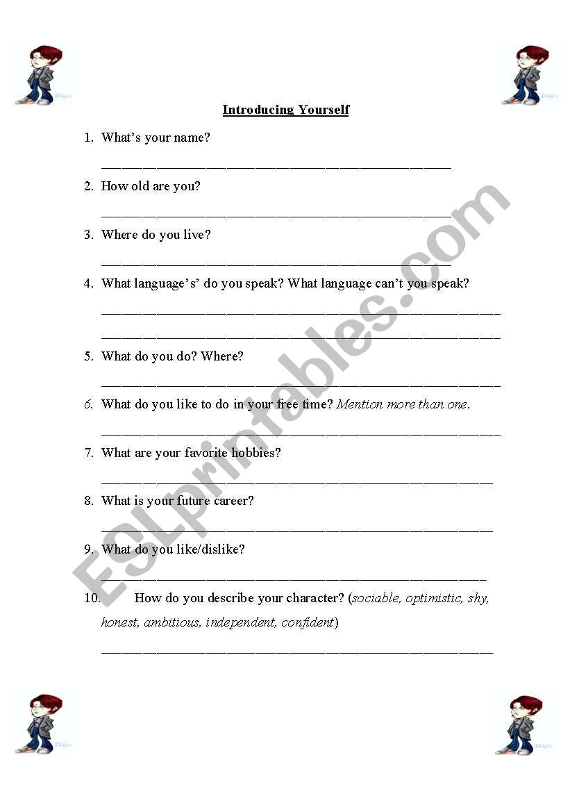Questions Introduce Yourself worksheet