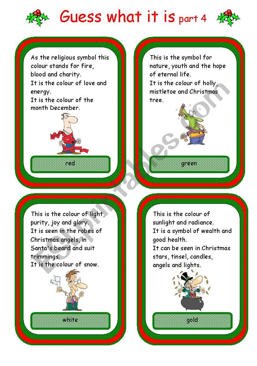 Christmas card game worksheet
