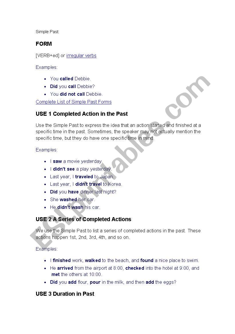 simple past worksheet