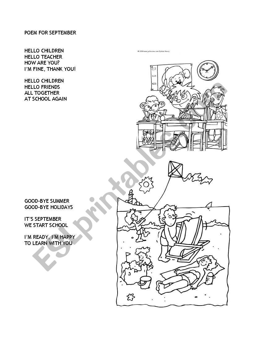 start of school poem worksheet