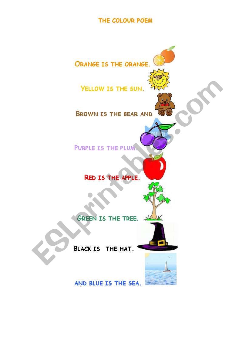 the colour song/poem worksheet