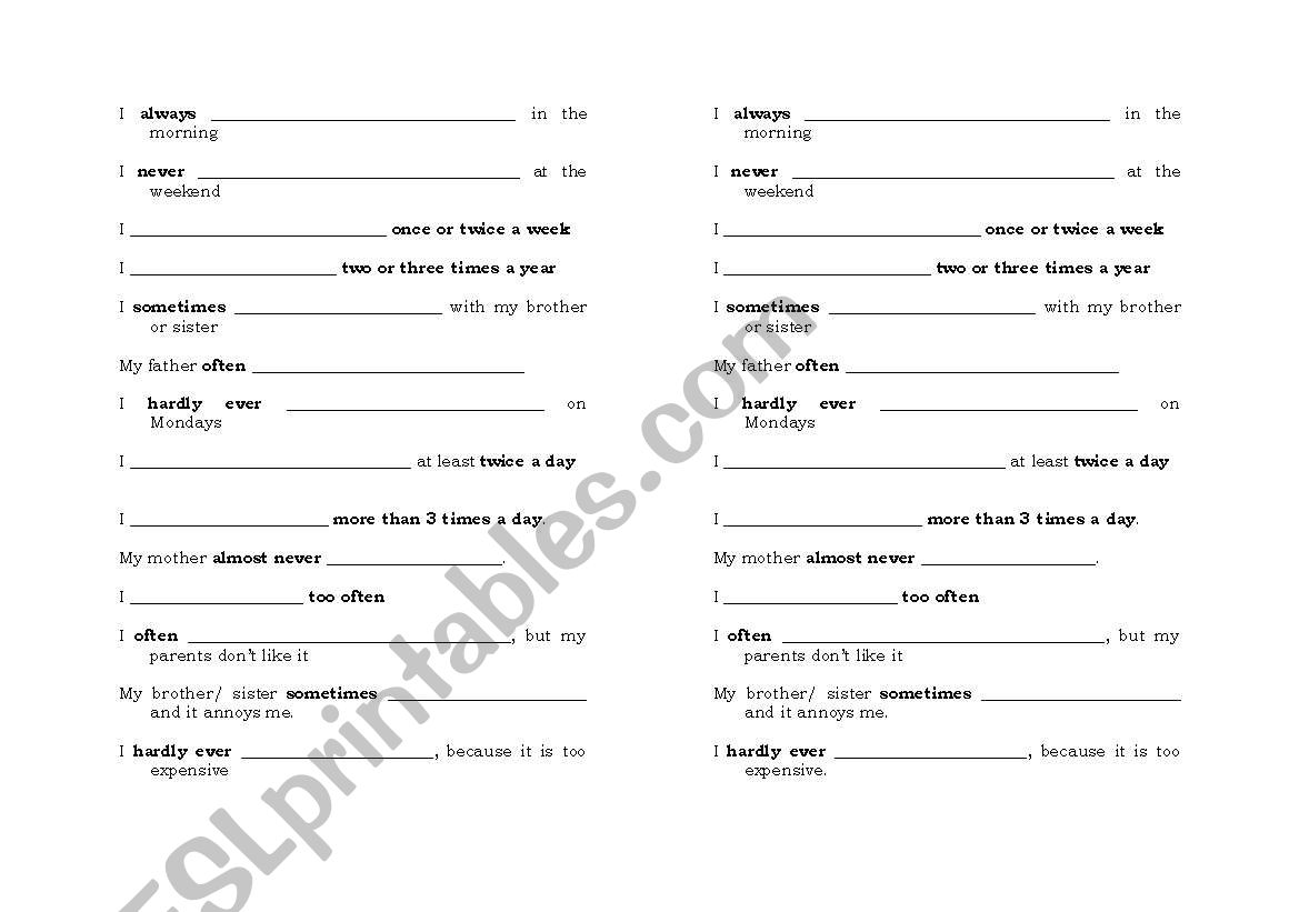 adverbs of frequency worksheet