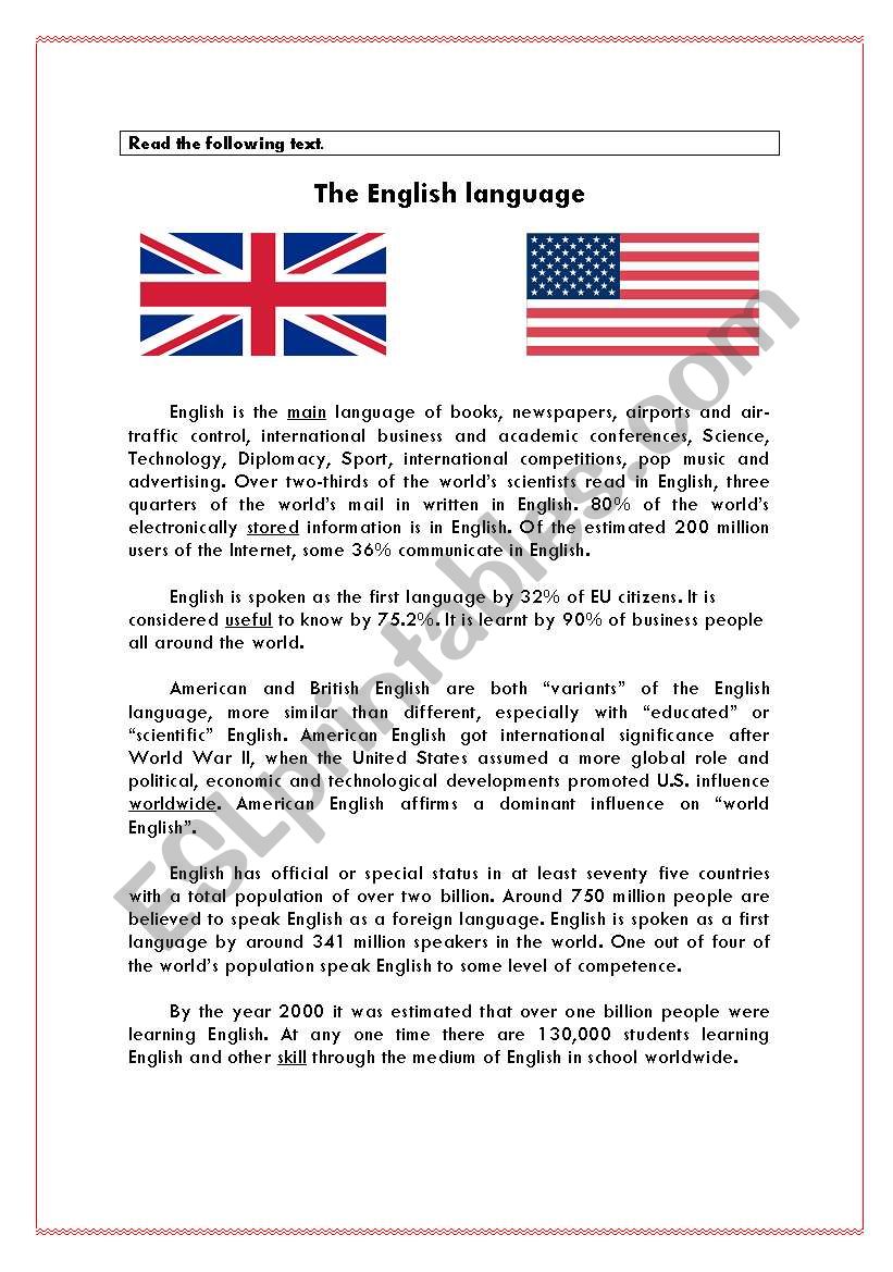 The English language worksheet