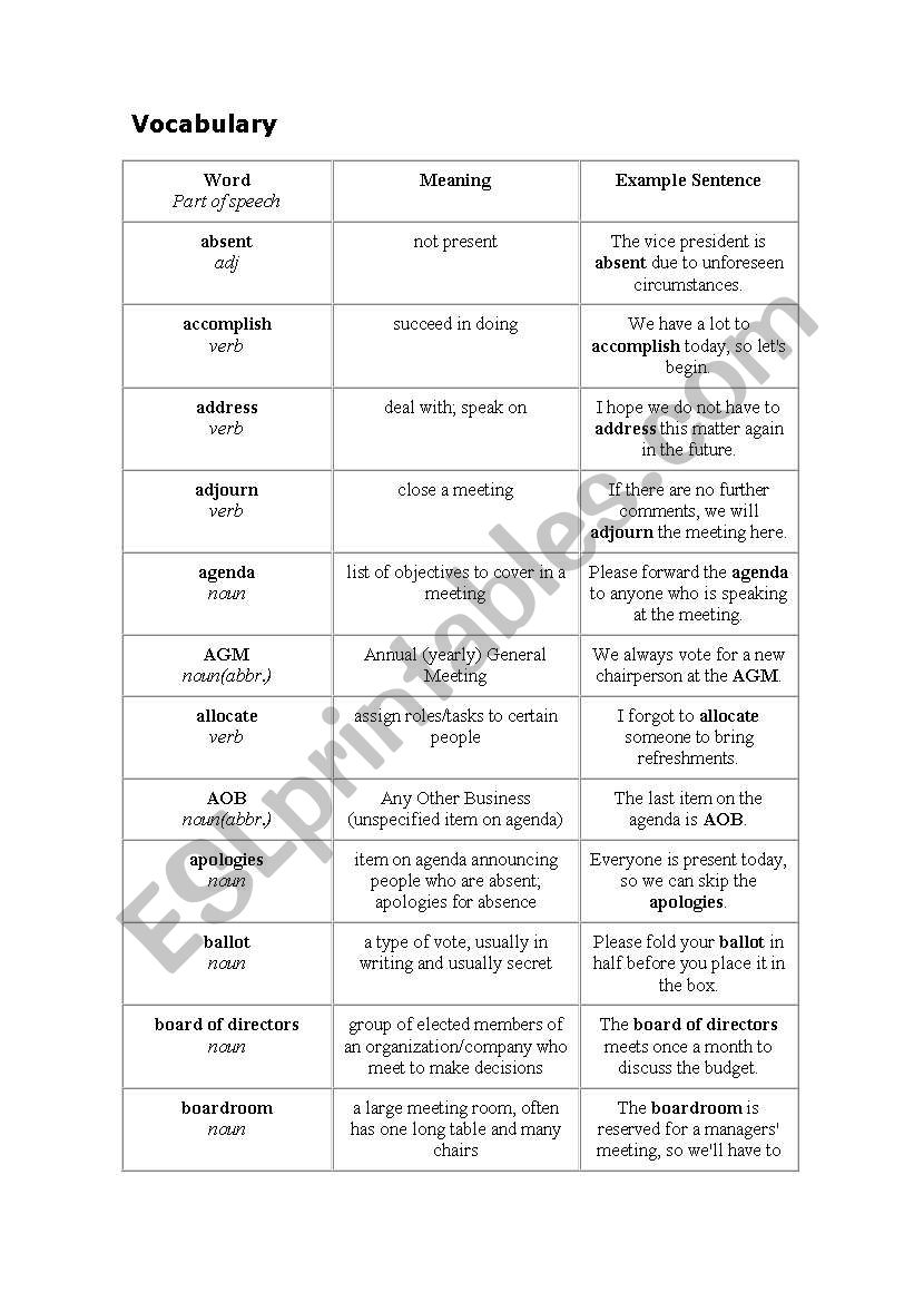 Business Vocabulary. worksheet