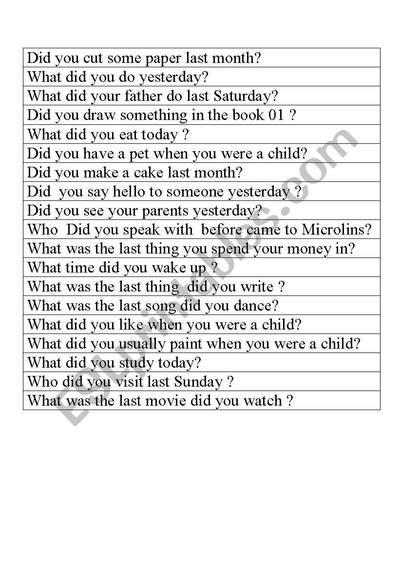 Past Simple ( Hot potato) worksheet