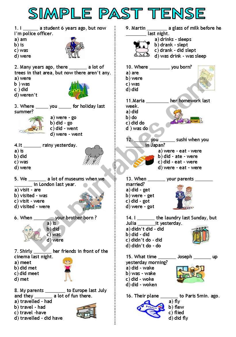 Simple Past Tense test worksheet