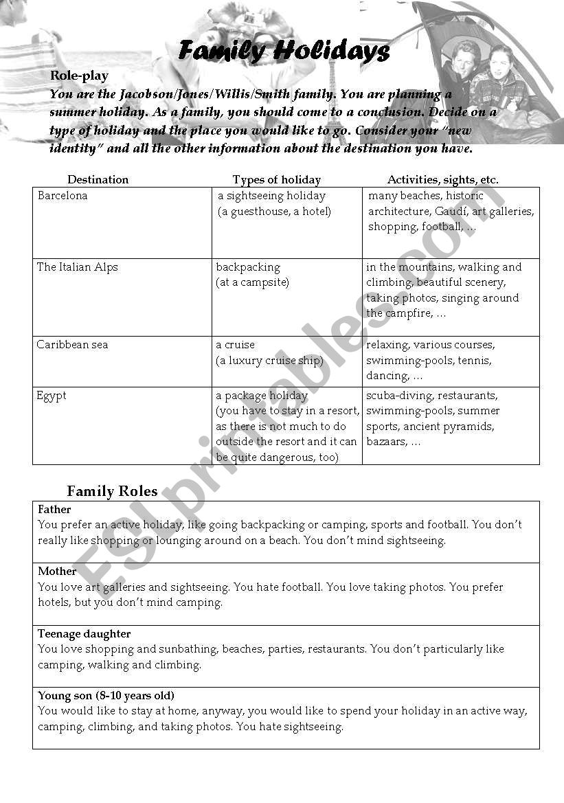 Holidays (a role play) worksheet