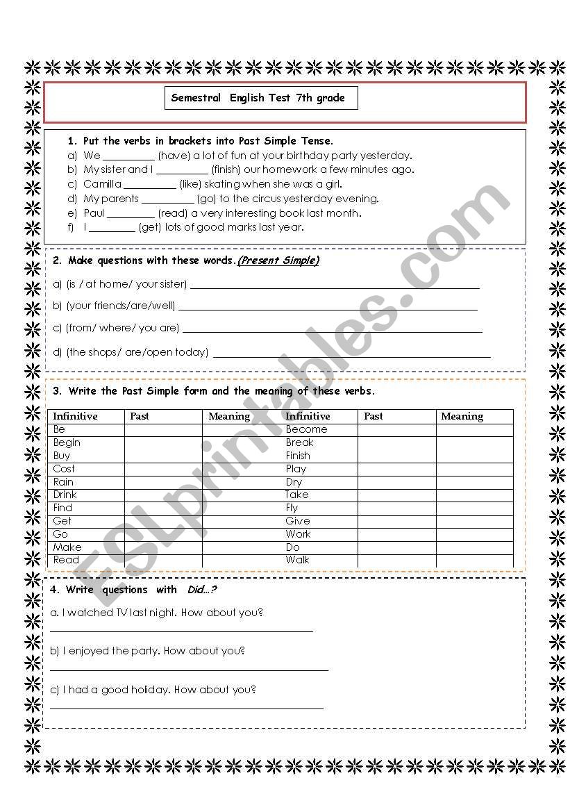 test worksheet
