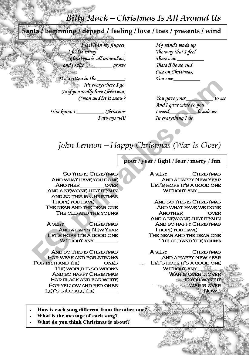 Christmas Songs  worksheet