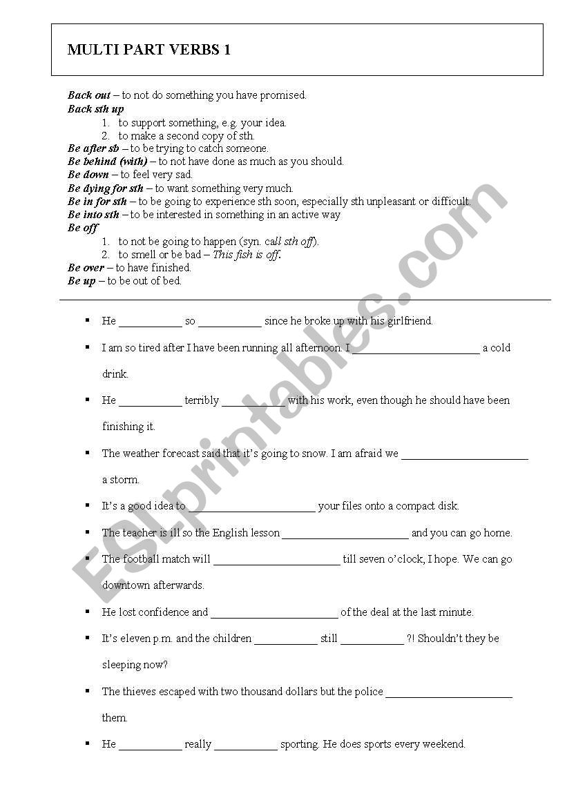 Multi part verbs 1 (beginning with 