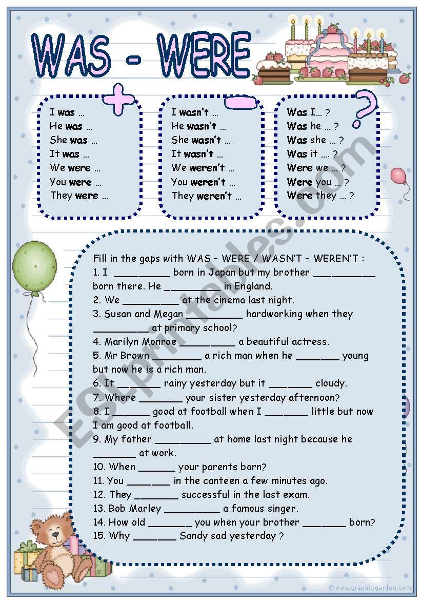 Https wordwall was were. Was were упражнения. Задания на to be past. Английский упражнения was were Worksheet. Задание was were Worksheet.