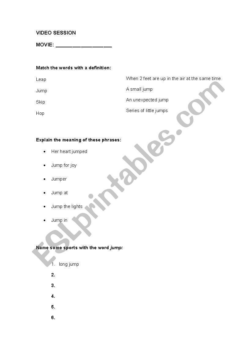 JUMP IN worksheet