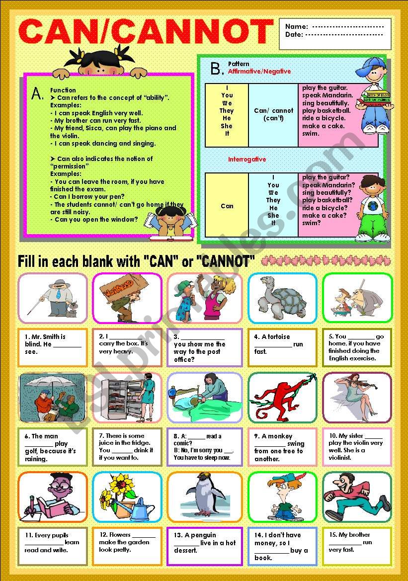 Can/can not worksheet