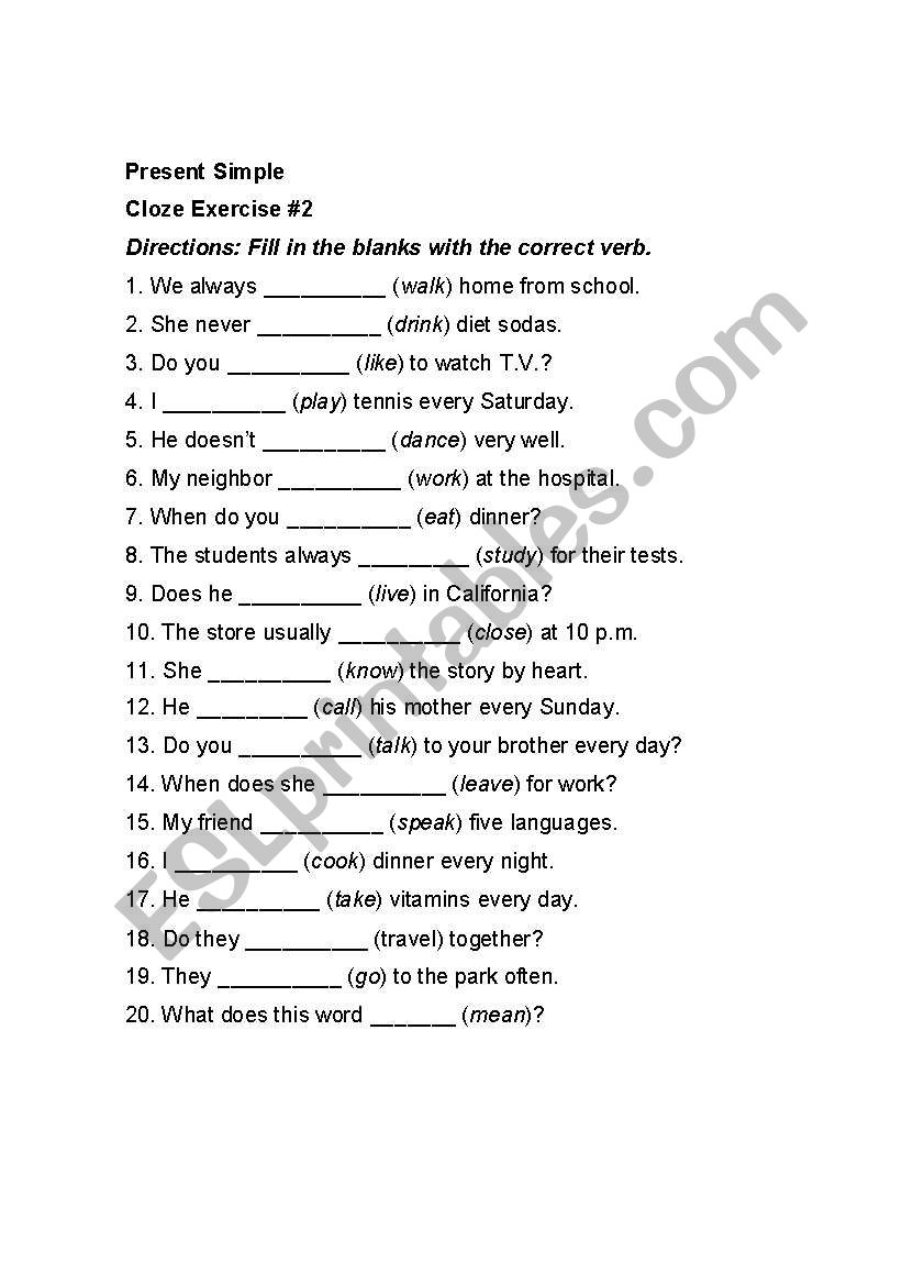 present simple worksheet