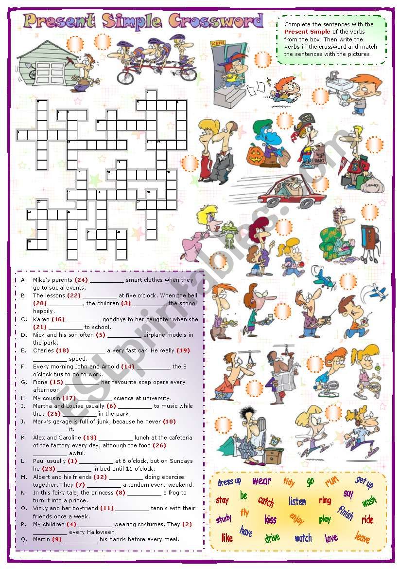 Present Simple Crossword (1) worksheet