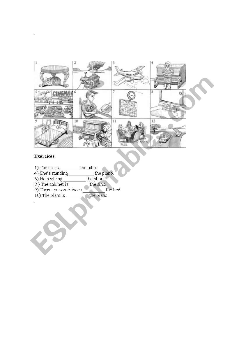 preposicion of the place worksheet