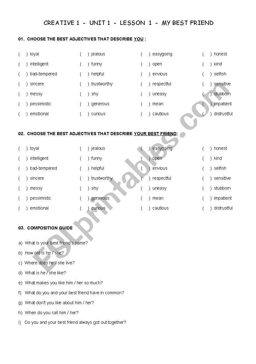 My best friend worksheet