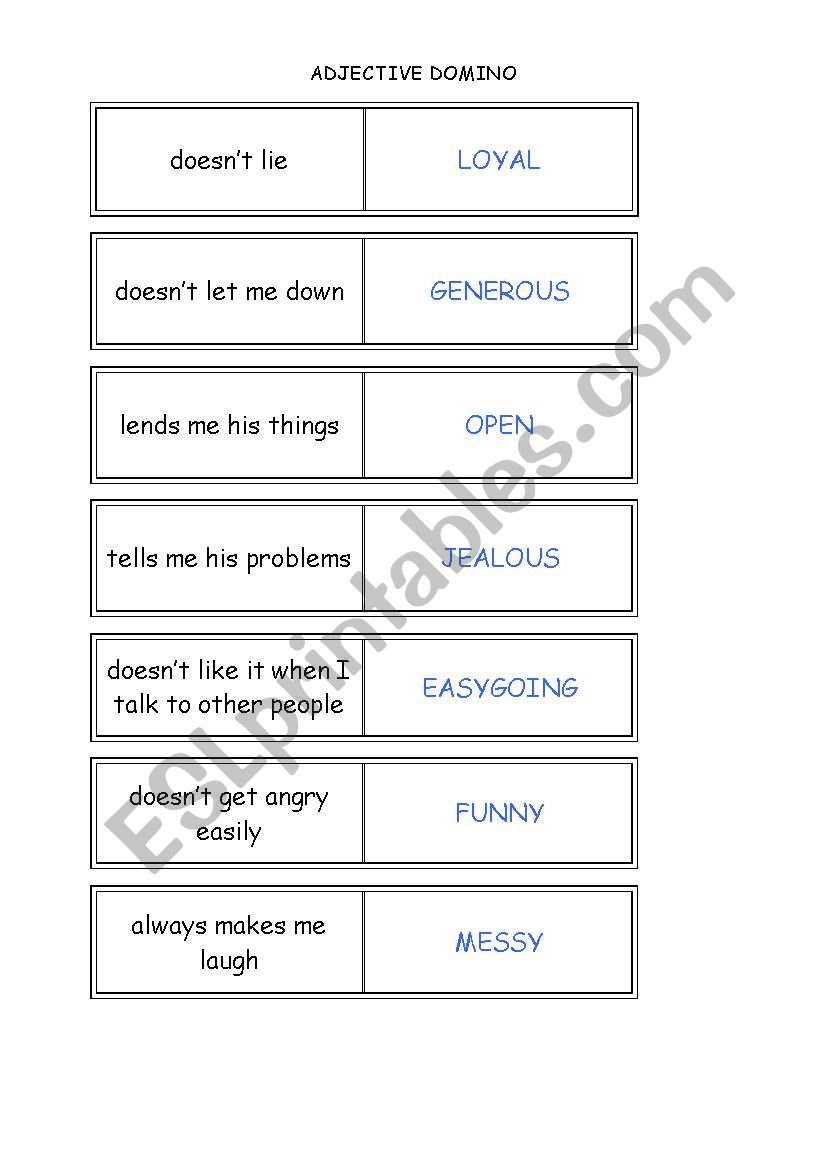 Adjective domino worksheet