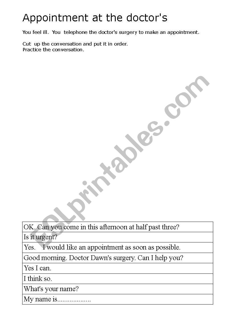 Appointment at the doctors worksheet