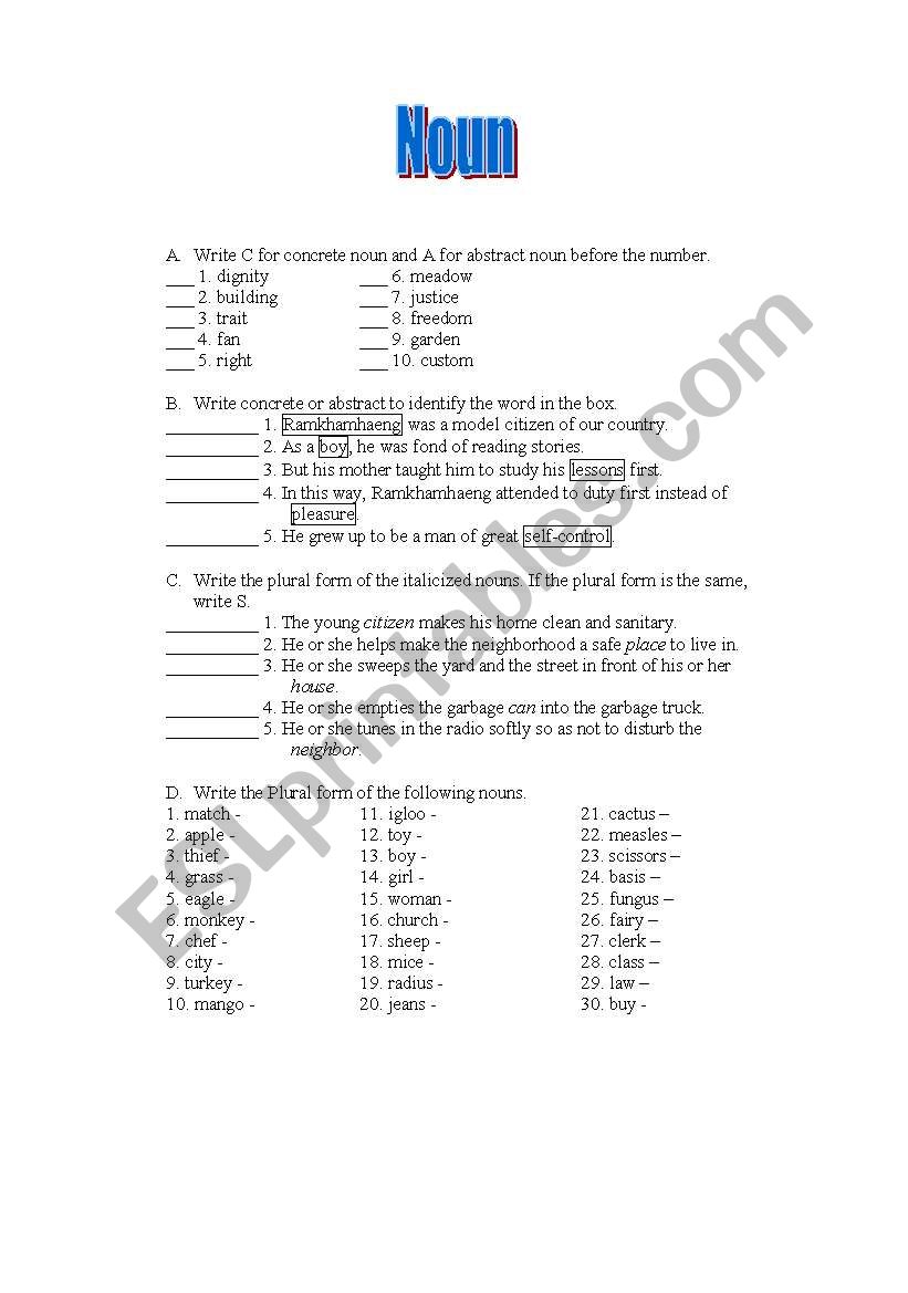 EVERYTHING ABOUT NOUN worksheet