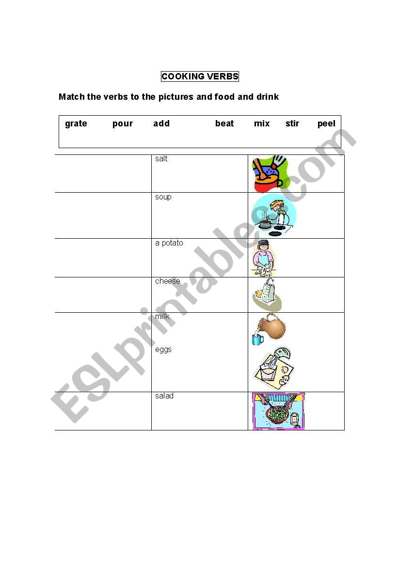 cooking verbs worksheet