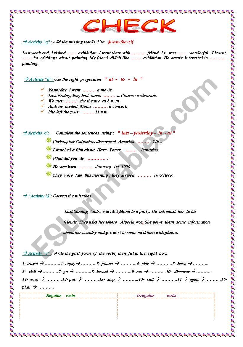 CHECK worksheet