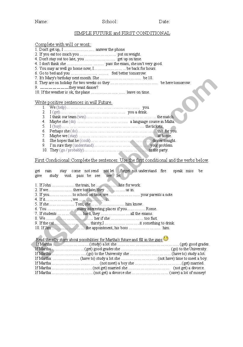 Exam simple future and first conditional