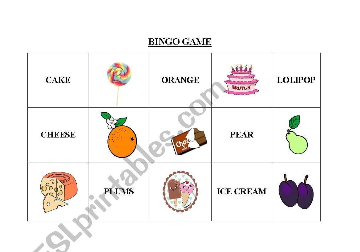 bingo game  worksheet