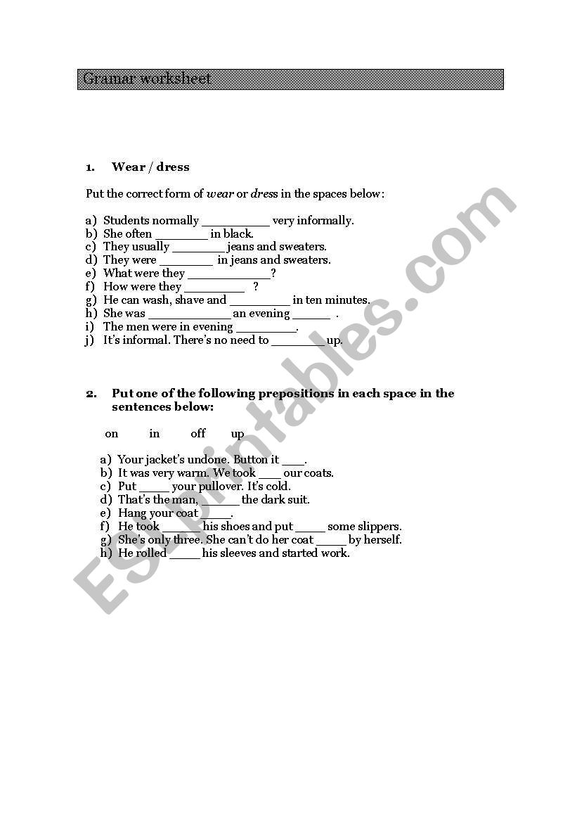 ClOTHES : grammar worksheet worksheet