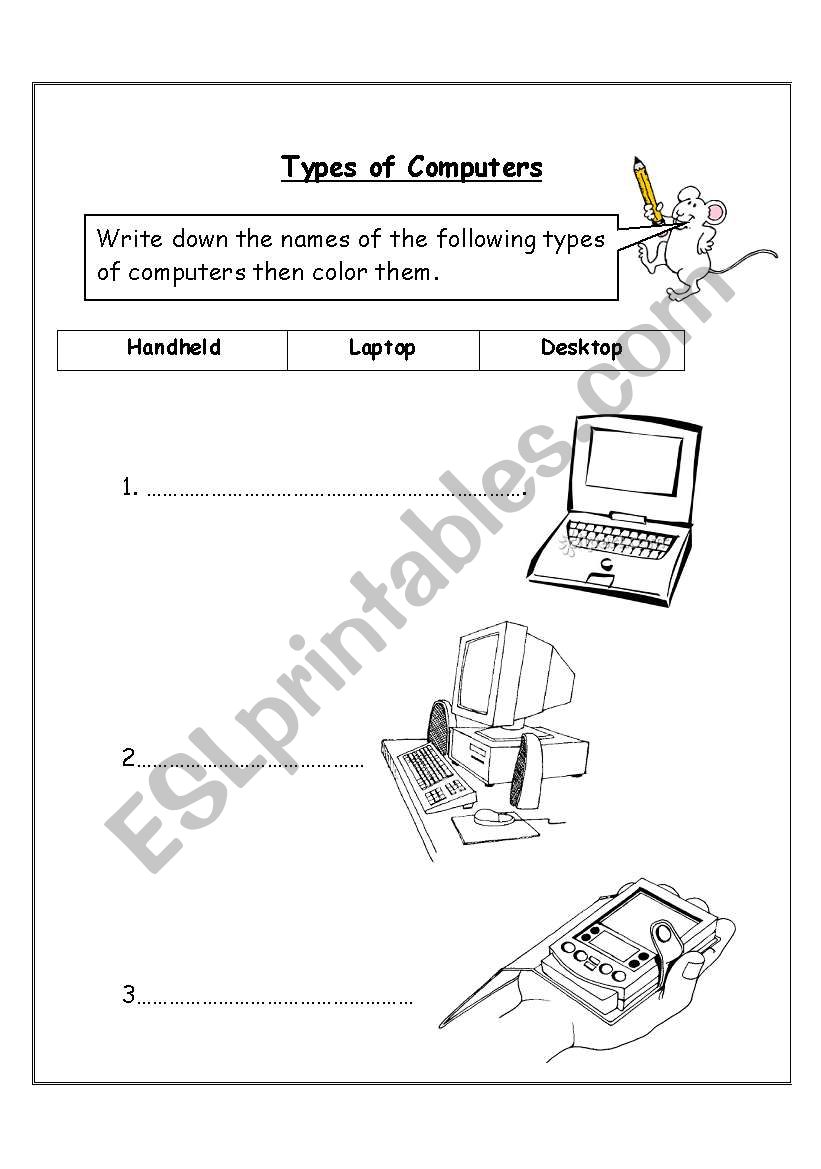 Types of computers worksheet