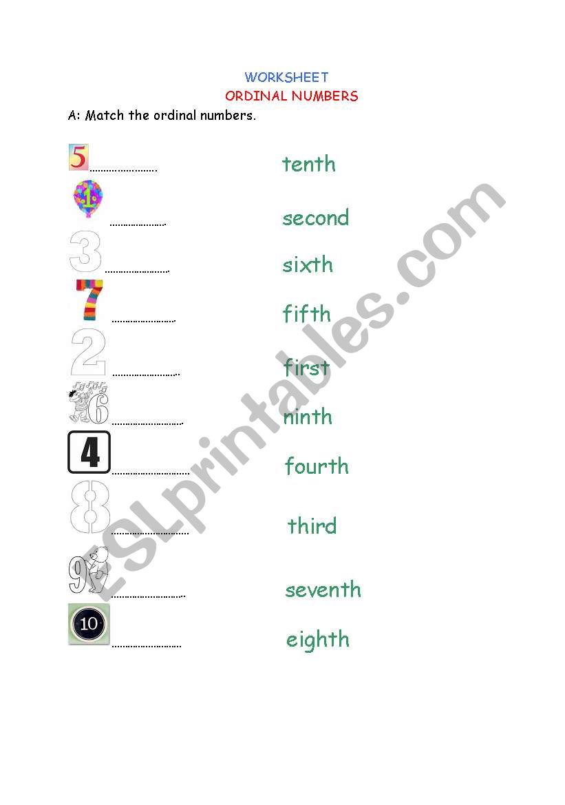 ordinal numbers worksheet